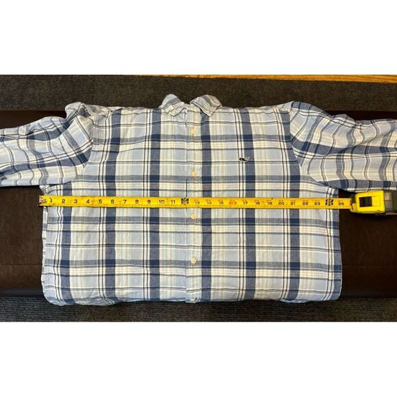 Vineyard Vines Classic Fit Whale Shirt‎ Men's Sz XL Cotten Linen Blue Plaid - Picture 8 of 9